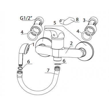 Смеситель для душевой кабины NEXT с шлангом и лейкой MB Смеситель для душевой кабины NEXT с шлангом и лейкой MB
