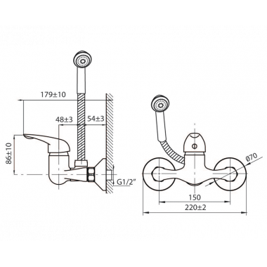 Смеситель для душевой кабины NEXT с шлангом и лейкой MB Смеситель для душевой кабины NEXT с шлангом и лейкой MB