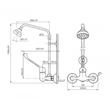 Смеситель локтевой медицинский для душа с жесткой стойкой Смеситель локтевой медицинский для душа с жесткой стойкой